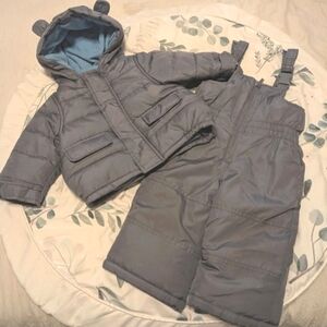 Carter's Baby gray snowsuit jacket bibs insulated 12 months overalls boy girl